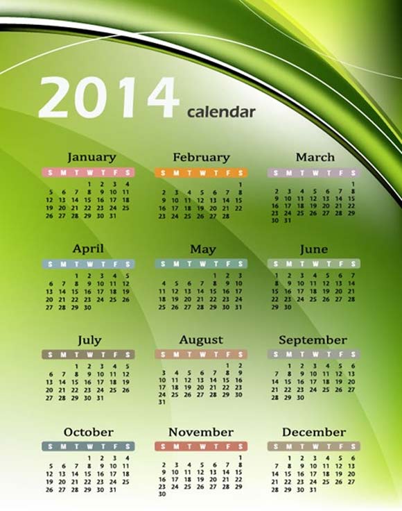 Calendario 2014 gratis en formato vectorial